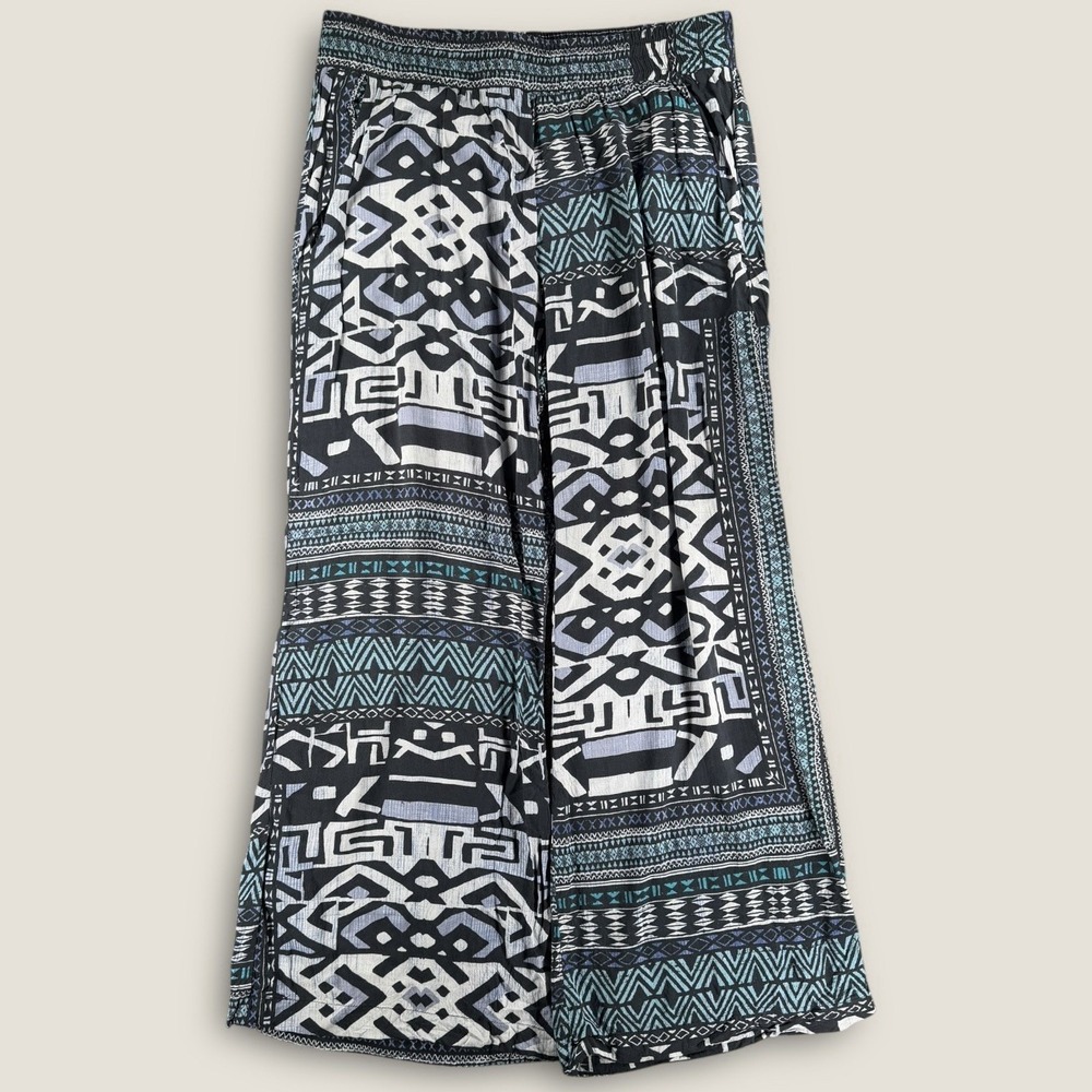 DREW Boho Geometric Print Wide Leg Pants Women's Large Made in USA Palazzo